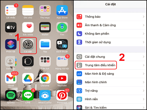Thêm biểu tượng ghi màn hình vào trung tâm điều khiển