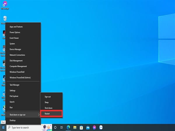 Cách khởi động lại Laptop thông qua Menu Start