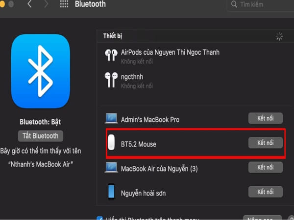 Tìm kiếm tai nghe Bluetooth trên Macbook