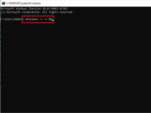 nhập lệnh “Shutdown -r -t 0” để khởi động lại máy ngay lập tức.