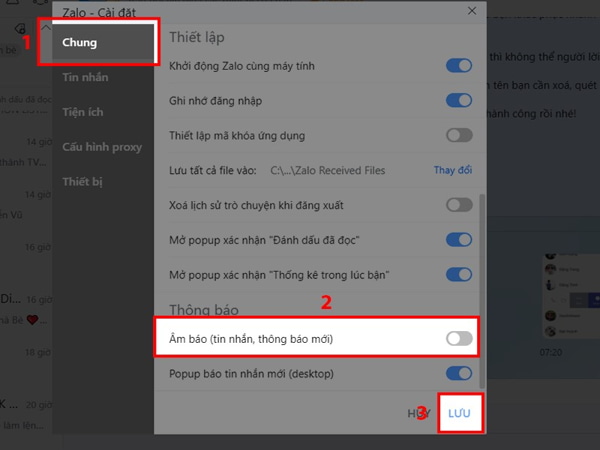 Cách tắt thông báo tin nhắn Zalo trên máy tính cho tát cả các cuộc trò chuyện