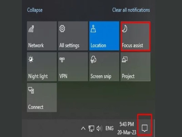 Sử dụng Focus Assist để tắt thông báo tạm thời